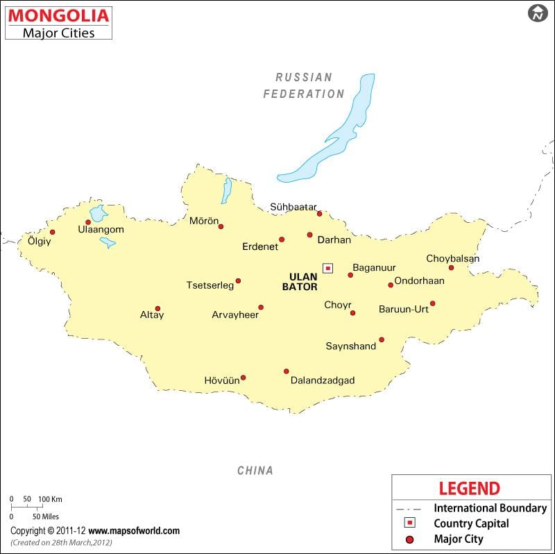 Монголија карта со градови