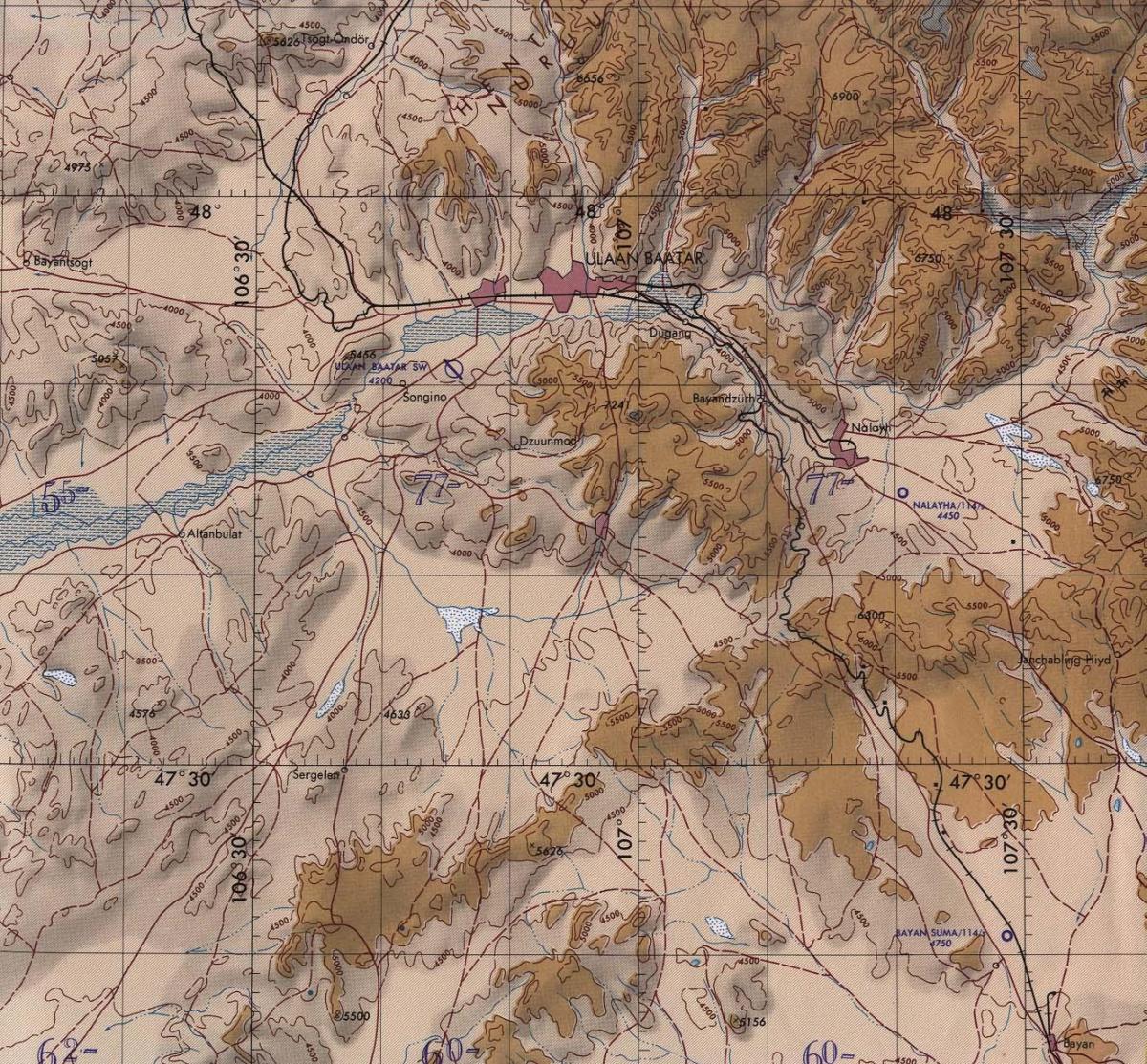 карта на Монголија топографски
