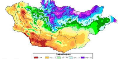 Карта на Монголија густината на население